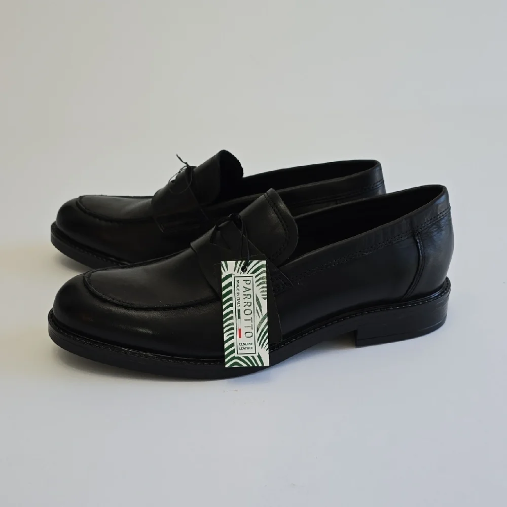 NWT Made In Italy Parrotto Men's Genuine Leather Loafers Shoes Black Size 9